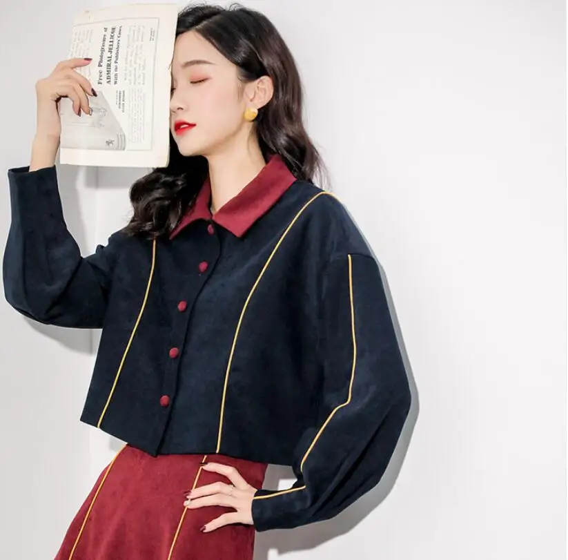 

NoEnName_Null Gold Velvet Short Jacket Women Cute Cropped Jacket Solid Single Breasted Button Up Collar Trending Products 2018