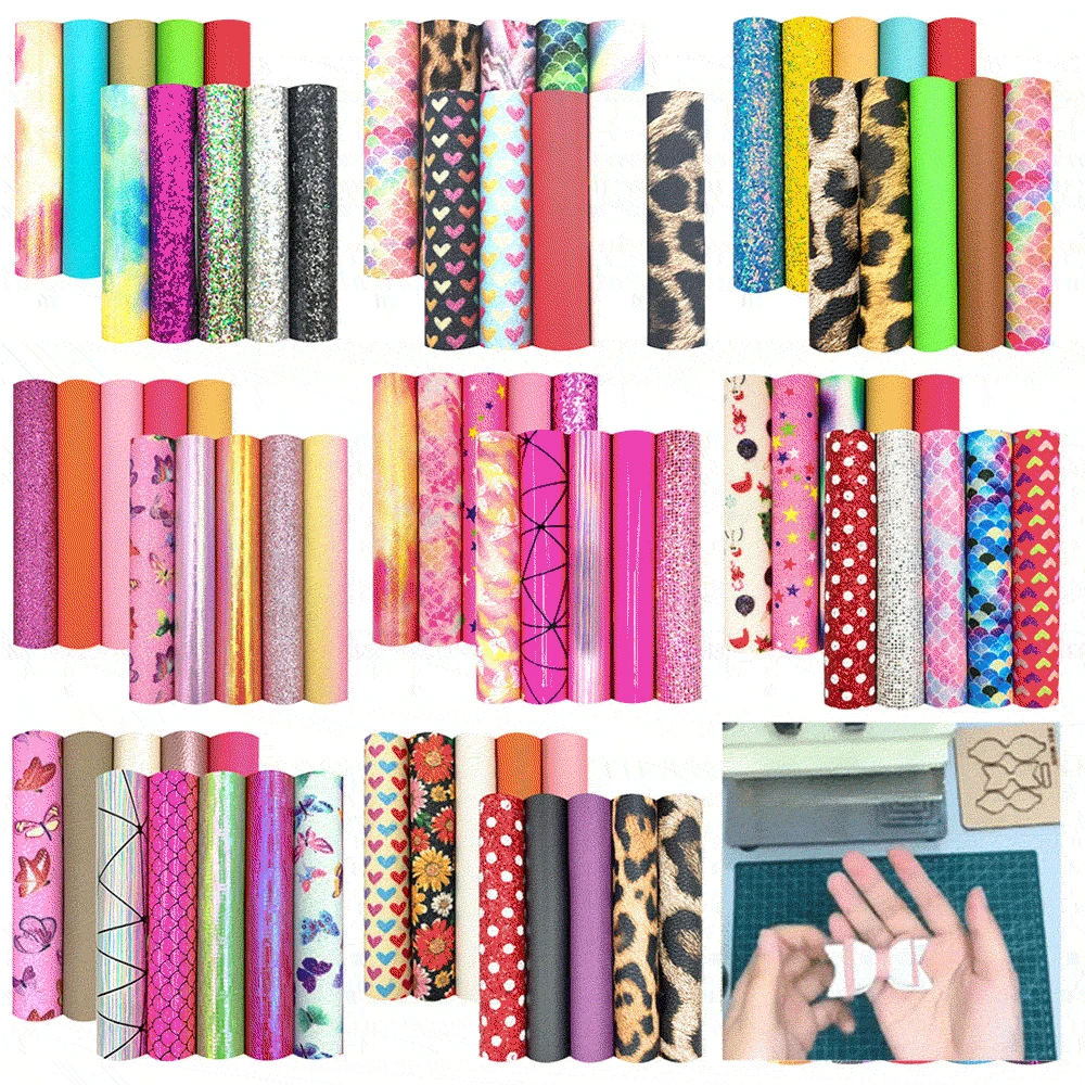 PU Printed Leather Fabric Fine Chunky Glitter Candy Floral Suede Mermaid Vinyl Sparkle DIY Bows Earring Making 10pcs/Set leather fabric suede fabric vinyl fabric vinyl sewing fabric glitter fabric