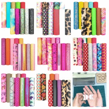 10pcs/Set PU Printed Leathere Fabric Fine Chunky Glitter Candy Floral Suede Mermaid Vinyl Sparkle DIY Bows Earring Making A5 1
