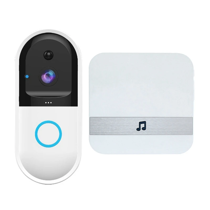 Wireless Wifi Intercom Video Doorbell Camera Set Door Bell Camera Wifi Video Night-Vision Infrared Detection(Us Plug)