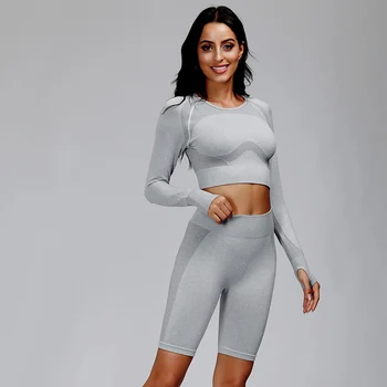 

Seamless Women Sportswear 2 Piece Yoga Set Gym Clothes Workout Clothes Sports Bra And Shorts Gym Clothing Sexy Fitness Suit 2020