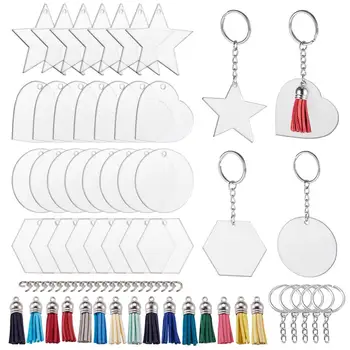 

Faux Suede Tassel Pendant Acrylic Blank Pendants Charms with Jump Ring Keychain Clasp Findings For DIY Keychain Jewelry Makings