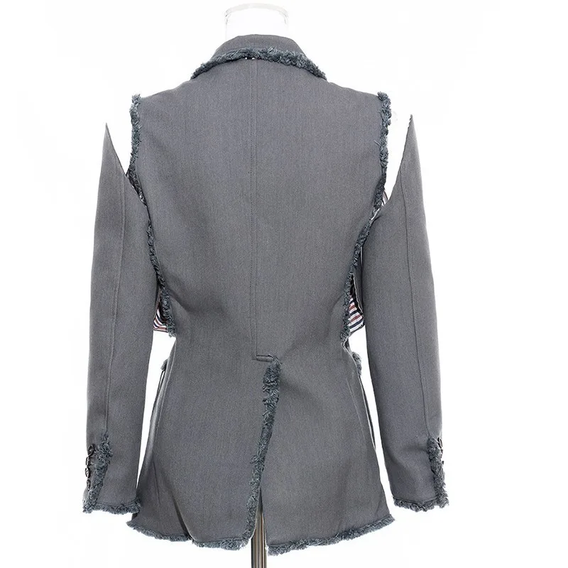 Tassel Patchwork Blazer For Women Lapel Collar Long Sleeve Big Size Coat Tops Female OL Fashion Autumn New