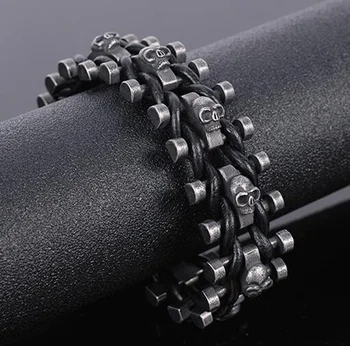 

Black Skull Men's Bracelet for Men Punk Rock Chain Leather Bracelets Hip-hop Armband