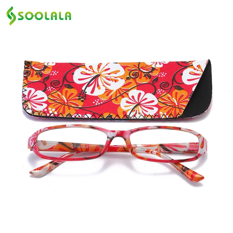 SOOLALA 2pcs Floral Printed Spring Hinge Reading Glasses Women Eyewear Presbyopic Woman Reader Reading Glasses With Cases