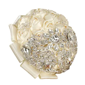 

Luxury Western Style Bride Artificial Rhinestone Rose Silk Flowers Beautiful Handmade Wedding Bouquet Decorative Flowers