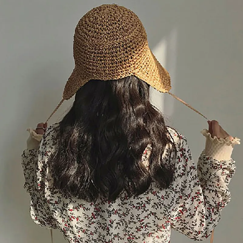 Летняя шляпа с шнурком плетеная солома складываемые солнечные шляпы морской отдых модные повседневные шнурки шляпы для женщин 2019