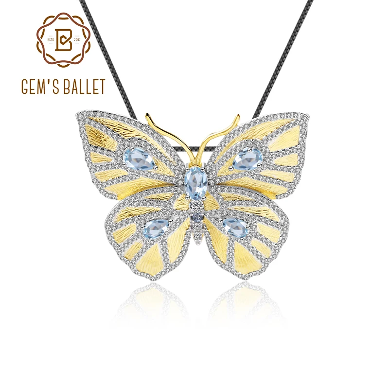 

GEM'S BALLET Silver Brooch for Women Authentic 925 Sterling Silver Gold Color Lovely Butterfly Brooch Trendy Fashion Jewelry