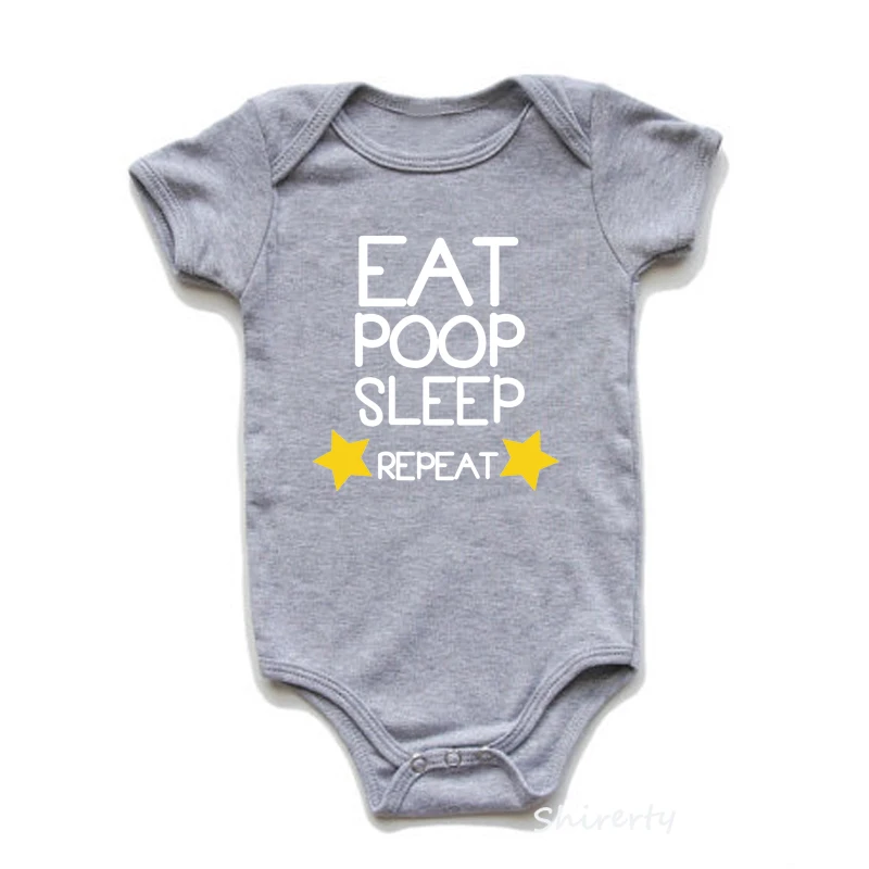 Eat Sleep Poop Повтор детский Боди Новорожденные девочки мальчик короткий рукав Забавный хлопок боди комбинезон одежды снаряжение - Цвет: Grey-2