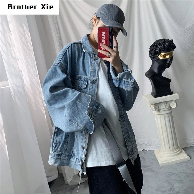 

Autumn Denim Jacket Men's Fashion Washed Solid Color Casual Denim Jacket Man Streetwear Hip Hop Loose Bomber Jacket Men Coat