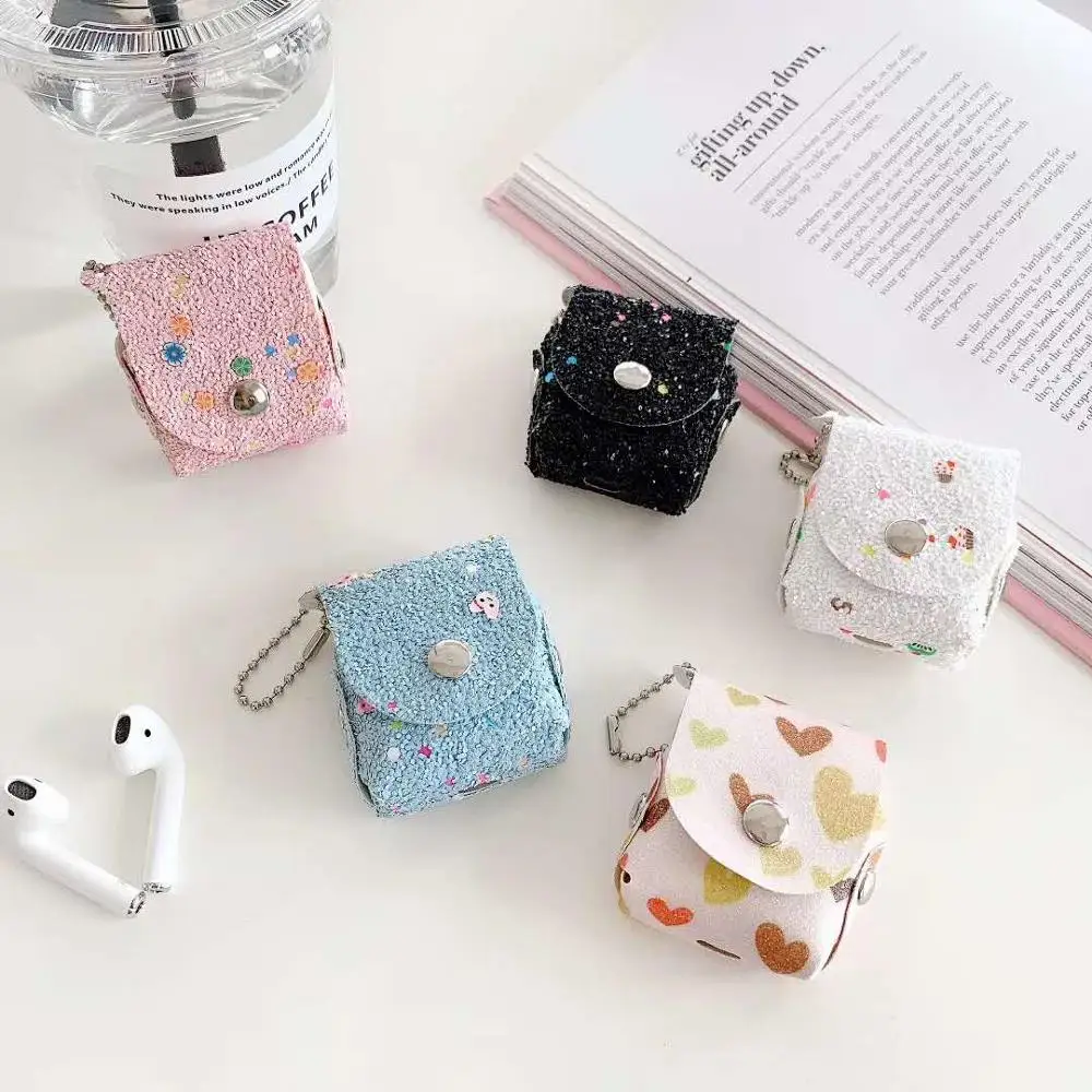 Fashion Cute Shiny Gitter pink bag Case For AirPods 1 2 i7 i9 Charging Box  Wireless Bluetooth Earphone antifall Protective Cover