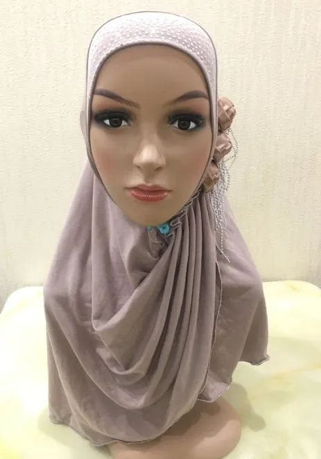 Ramadan Women Muslim Amira Hijab Islamic Scarf Flowers Rhinestone Headwear Turban Headscarf Hair Loss Prayer Hat Bandanas Cap