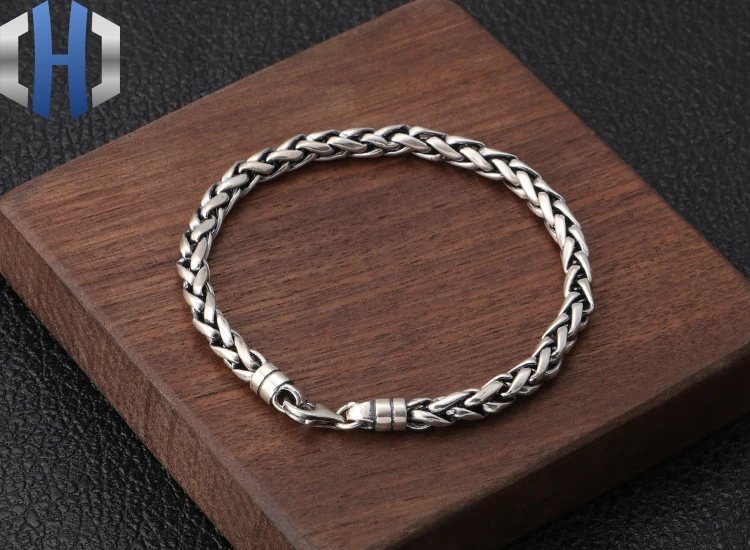 S925 стерлингового серебра старинные персонализированные наручные браслет ювелирные изделия твист тканые мужские браслет Мода