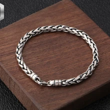 S925 стерлингового серебра старинные персонализированные наручные браслет ювелирные изделия твист тканые мужские браслет Мода