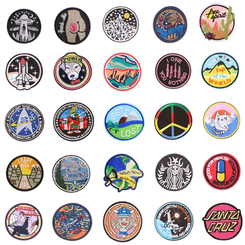 

Round Badges UFO Animal Patch Iron on Patches for Clothing Sew on Stickers on Clothes Embroidered Patches for Garment Applique G