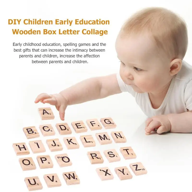 

100pcs DIY Wooden Alphabet 26 Letters Craft Decoration Children Puzzles Child Reading Aids Craft Ornament Interactive Game Toys