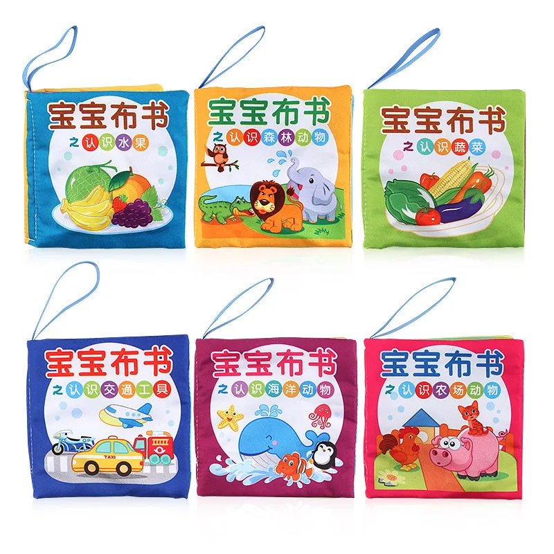 

Hot Sales Cartoon Babies' Cloth Book 3-Year-Old Tear Rotten Touch with xiang zhi 4 Pages 8-Sided Early Childhood Cognitive Does