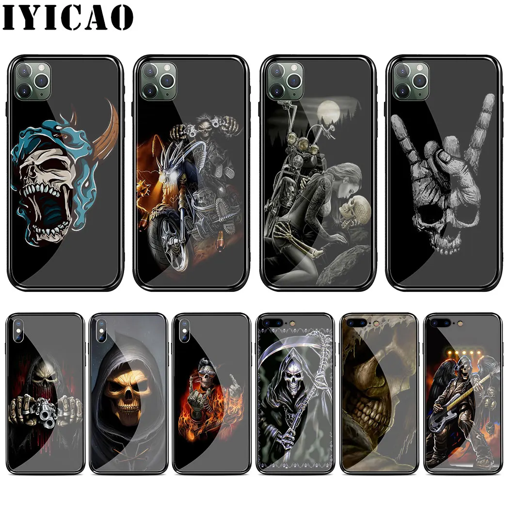 Чехол из закаленного стекла L17 Grim Reaper Skull Skeleton для iphone 11 Por XS Max XR X 8 7 6 6S Plus 5 5S SE чехол