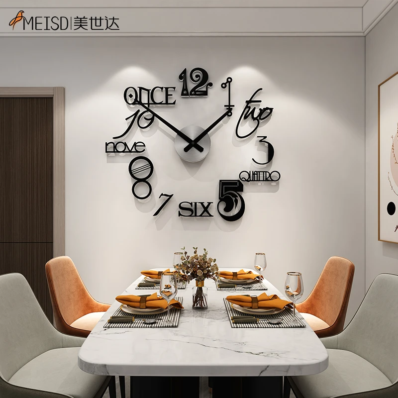 MEISD Punch-free Large Wall Clock Living Room Stickers Teenage Decoration Watch for Home Interiors Horloge Black Free Shipping wooden wall clock