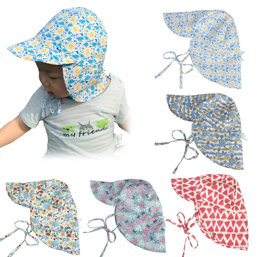 

Summer Baby Sun Hat Cartoon Printed Neck Wicking Breathable Sun Hat Outdoor Travel Seaside Sunscreen Children Fisherman Hat