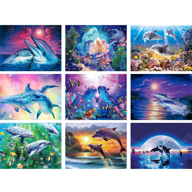 

Diy 5d Diamond Painting Marine Animals Dolphin Couple 3d Diamond Mosaic Cross Stitch Diamond Embroidery Full Rhinestones Gift