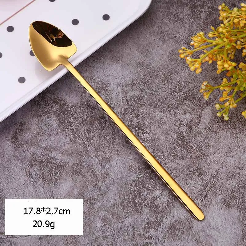 Sharp-Gold FHEAL Креативный острый квадратный круглый молочный чай для размешивания кофе круглая ложечка из нержавеющей стали десертная кофейная ложка кафе - Color: Sharp-Gold