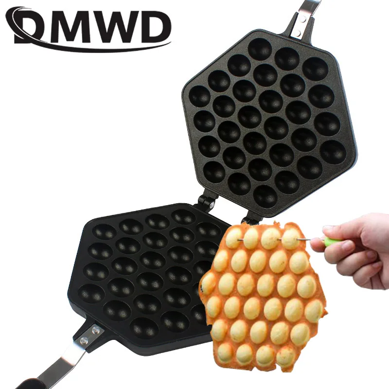 DMWD QQ Egg Bubble Cake Baking Pan Mold Hongkong Waffle Maker Mould Eggettes Roller DIY Muffins Plate Non-stick Coating
