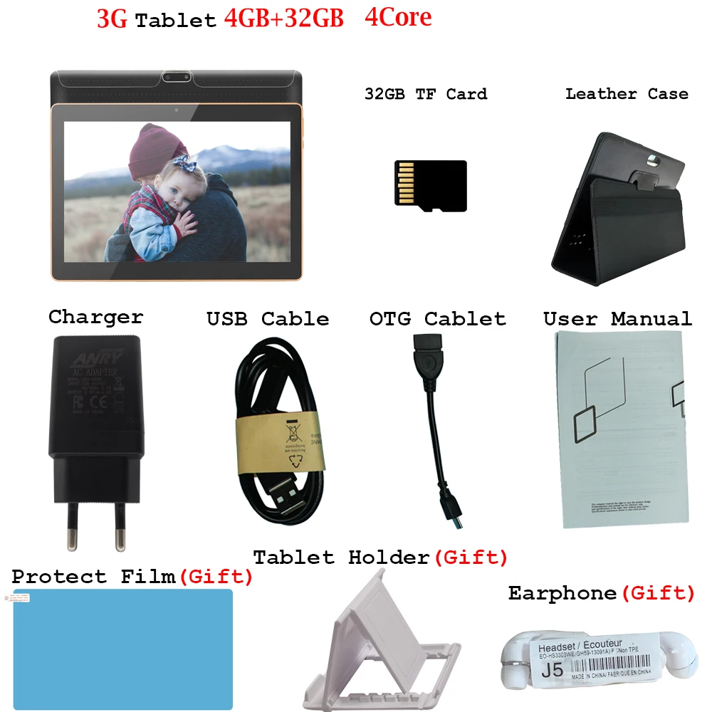 Add Case 32GB TF 10-дюймовый планшетный ПК с системой андроида и 7,0 4 ядра, 4 Гб Оперативная память 32 GB Встроенная память 1280*800 ips Экран Планшеты 3g Телефонный звонок Wifi gps и видеоприемник - Комплект: Add Case 32GB TF