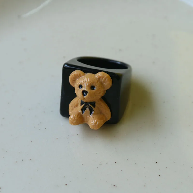 Cartoon Transparent Resin Acrylic Geometric Square Bear finger Rings For Women Girls Travel Jewelry Gifts finger ring,animal ring