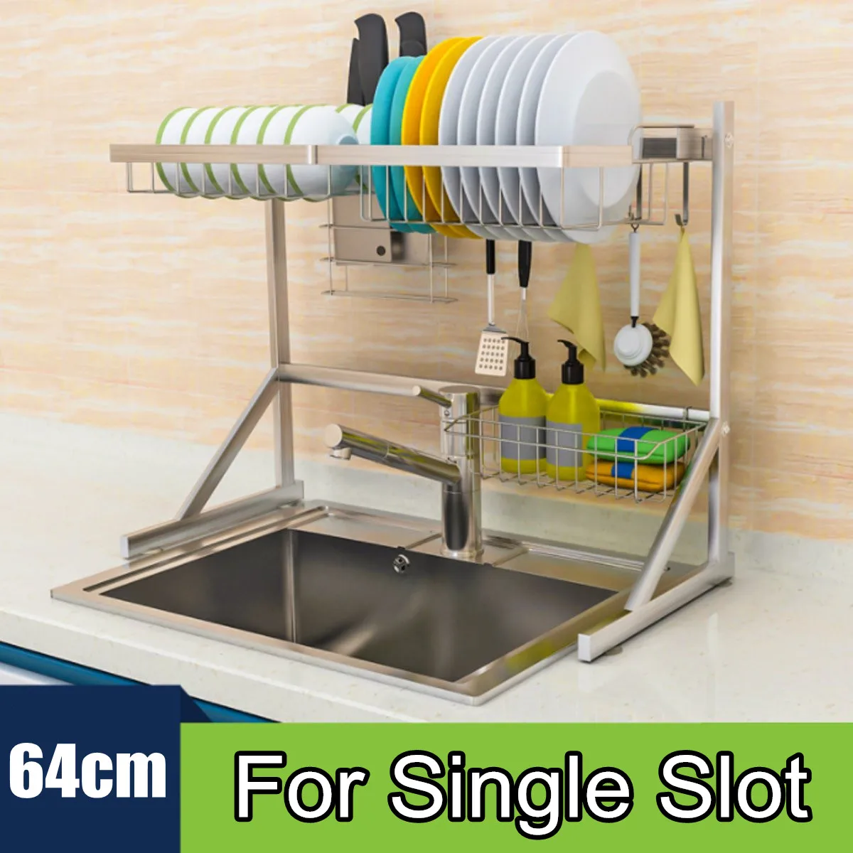 2 Layers Multi-use Dishes Rack Stainless Steel Single Dual Sink Drain Rack Kitchen Oragnizer Rack Dish Shelf Sink Drying Rack