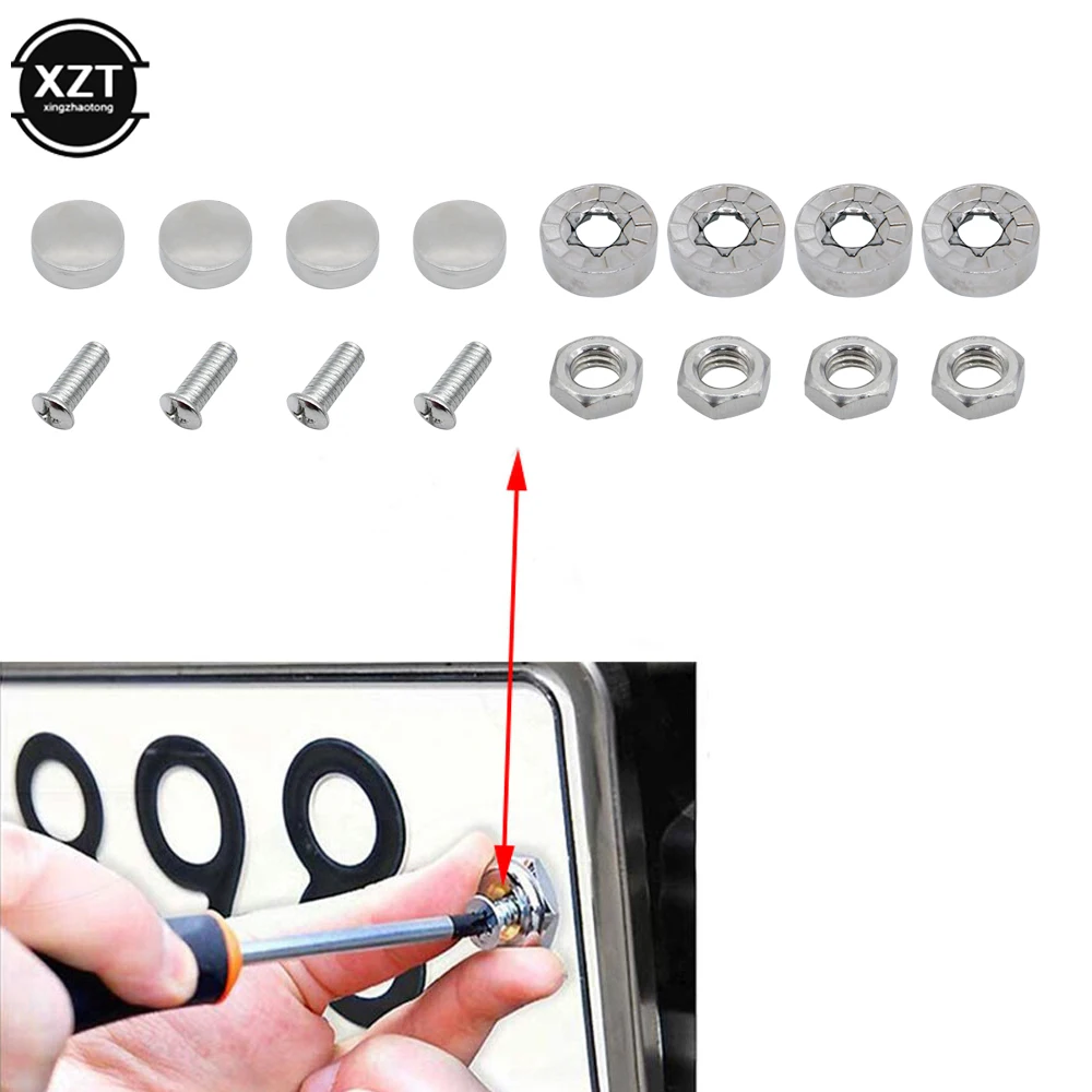 4Pcs/Set Car License Plate Bolts Frame Screws Chrome Anti-theft Screws car screws