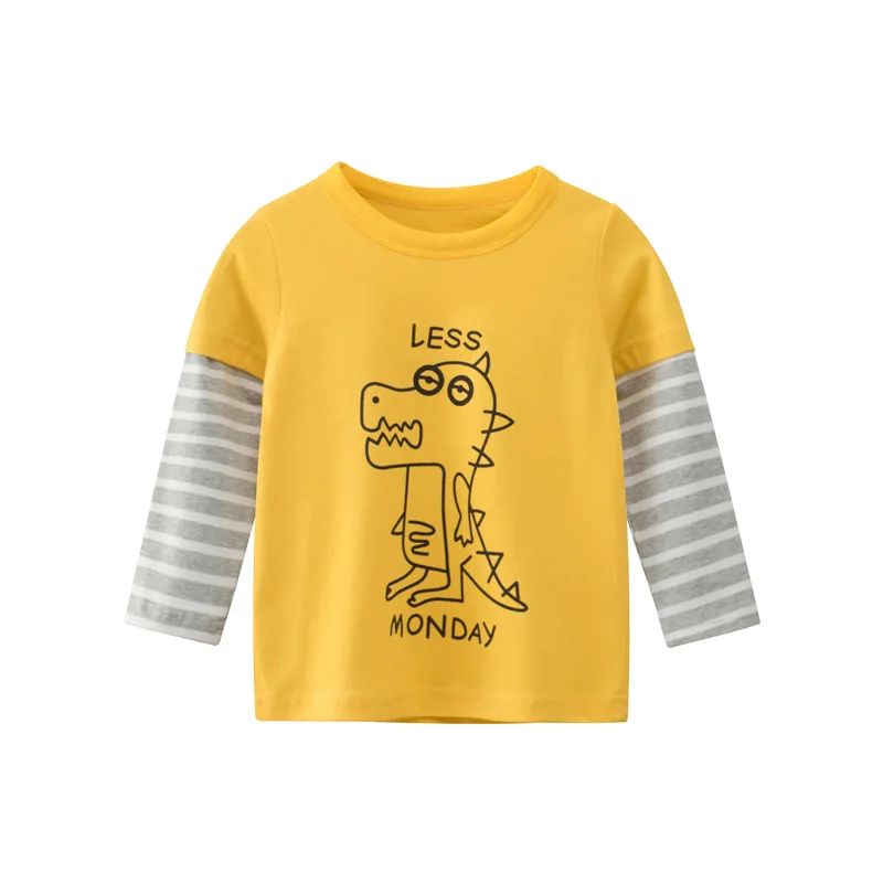 

27Kids Boys Children's T-shirts Autumn Cartoon Cute Dinosaur Pattern kids Casual Crew Neck for Long Sleeve Top Baby Clothes