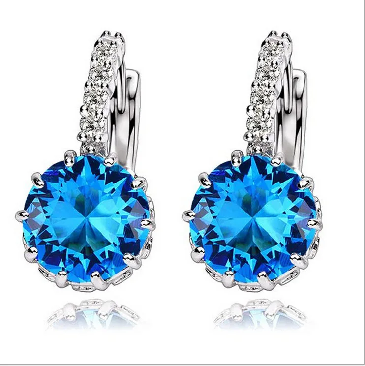 Stainless steel 9 Color White Pink Brand Color Purple Zircon Earrings For Women Crystal Stud Earring Fashion Wedding Jewelry - Image 4