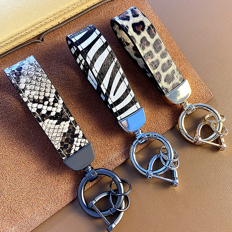 Lowered Keychain Lanyard Jewelry Car-Key-Ring-Holder Snake-Pattern Leopard Zebra Genuine-Leather mlKDWKb5q