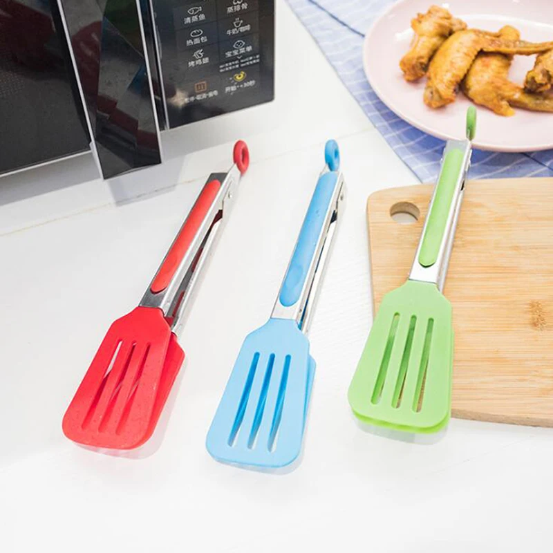 Stainless Steel Plastic Food Tongs BBQ Clip Bread Serving Tongs Kitchen Parts