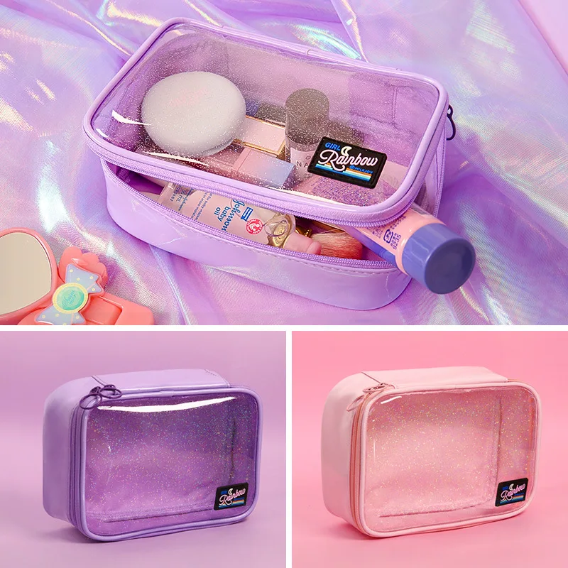  Transparent Moon Rainbow Cosmetic Case PVC Storage Package Waterproof Girls Large Capacity Make Up 