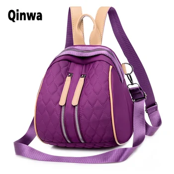 

2020 New Backpack Fashion Ladies Checkered Casual Multifunctional Bag Youth Girl College Style Purple Main