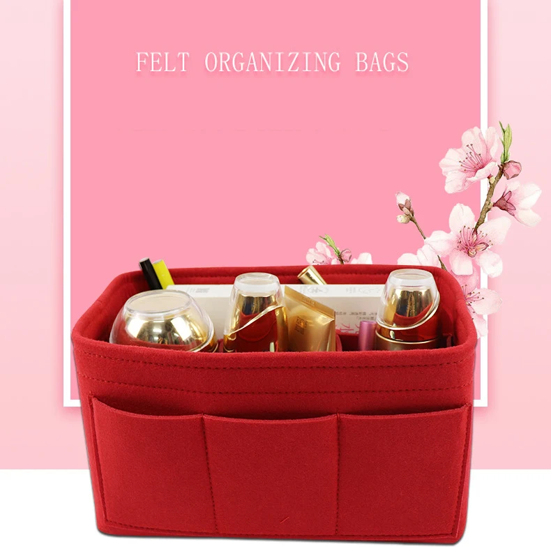 Multi-functional Felt Cloth Insert Bag Organizer Cosmetic Bags Makeup Handbag Organizer Travel Inner Purse Portable bag in bag