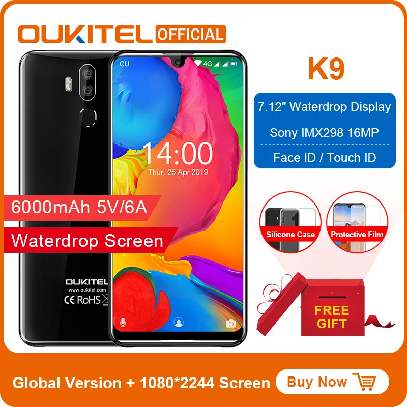 OUKITEL K9 водонепроницаемый 7 12 &quotFHD + 1080*2244 16MP 2MP/8MP мобильный телефон 4 Гб 64
