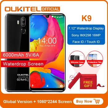 

OUKITEL K9 Waterdrop 7.12" FHD+ 1080*2244 16MP+2MP/8MP Mobile Phone 4GB 64GB Face ID Smartphone 6000mAh 5V/6A Quick Charge OTG