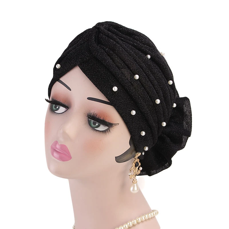 Новые женские хиджабы тюрбан с имитацией жемчуга эластичная ткань голова Кепка шапка женские аксессуары для волос мусульманский шарф шапка платок