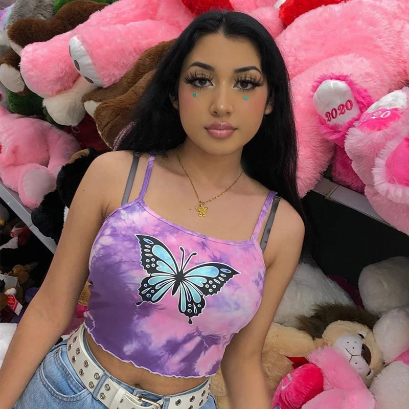 

Butterfly Print Tanks Womens Sleeveless Sling Sexy Vest Blouse Camisole Slim Spor Tanks Feminine Tanks Tops debardeur femme 2020