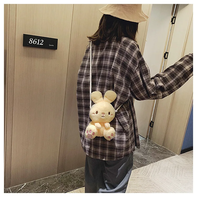 Women Cartoon doll bunny plush bag girl messenger bag creative lady cute shoulder bag