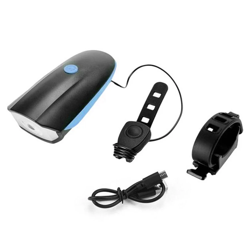 Bicycle Headlight With Bell USB Rechargeable Cycling Horn Flashlight Bike Light Bell Waterproof LED Headlight Bike Accessories