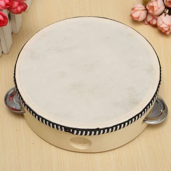 

6" Tambourine 4 Pairs Jingle Wooden Frame Sheep Skin Head Musical Education