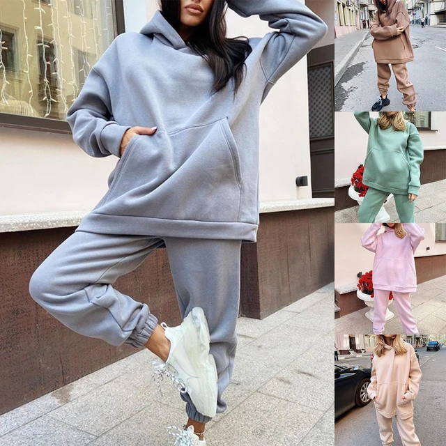 Women Tracksuits Solid Cotton Hooded Sweatshirts Hoodies Track Pants  Joggers Two Piece Sets Sweatpants Sweatsuits Autumn Female - Pant Sets -  AliExpress
