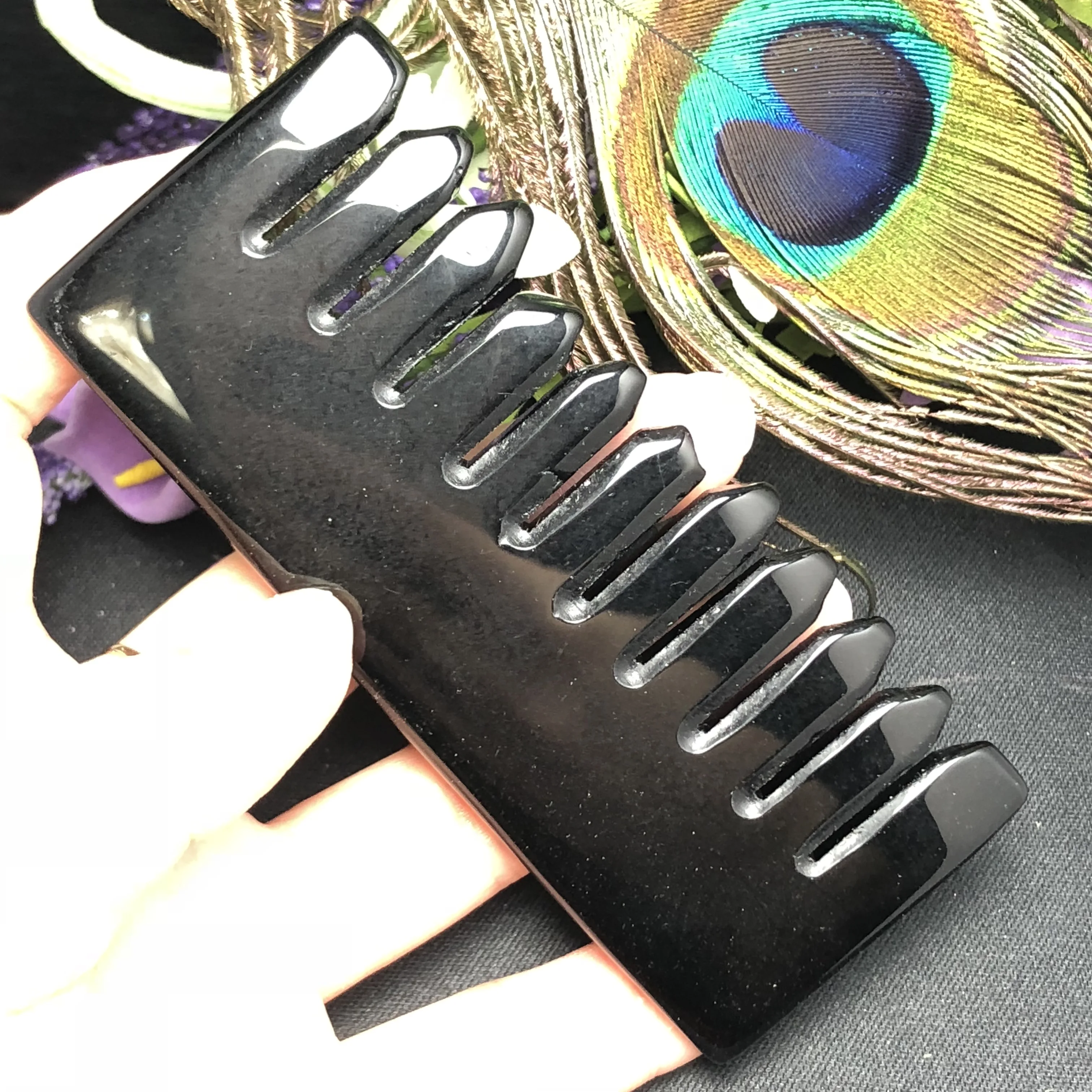 High Quality Natural Amethyst Rose Quartz Crystal Comb Wide Tooth Hair Health Massage Combs Healing Gemstone Gifts Collection 4