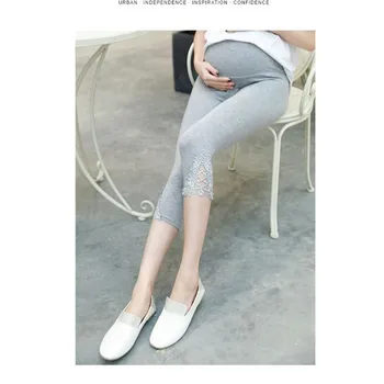 

Maternity Leggings For Pregnant Women Belly Workout Summer Capris Cotton Lace Plus Size Legins Black White Grey Pregnancy XXL