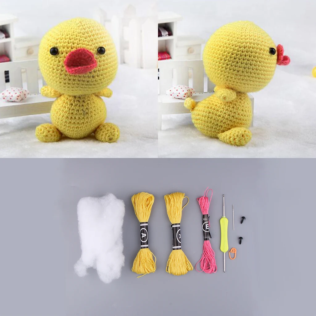 Handmade Yellow Duck Doll Crochet Kit Amigurumi Making Knitting Craft with Supplies for DIY Crocheting and Knitting
