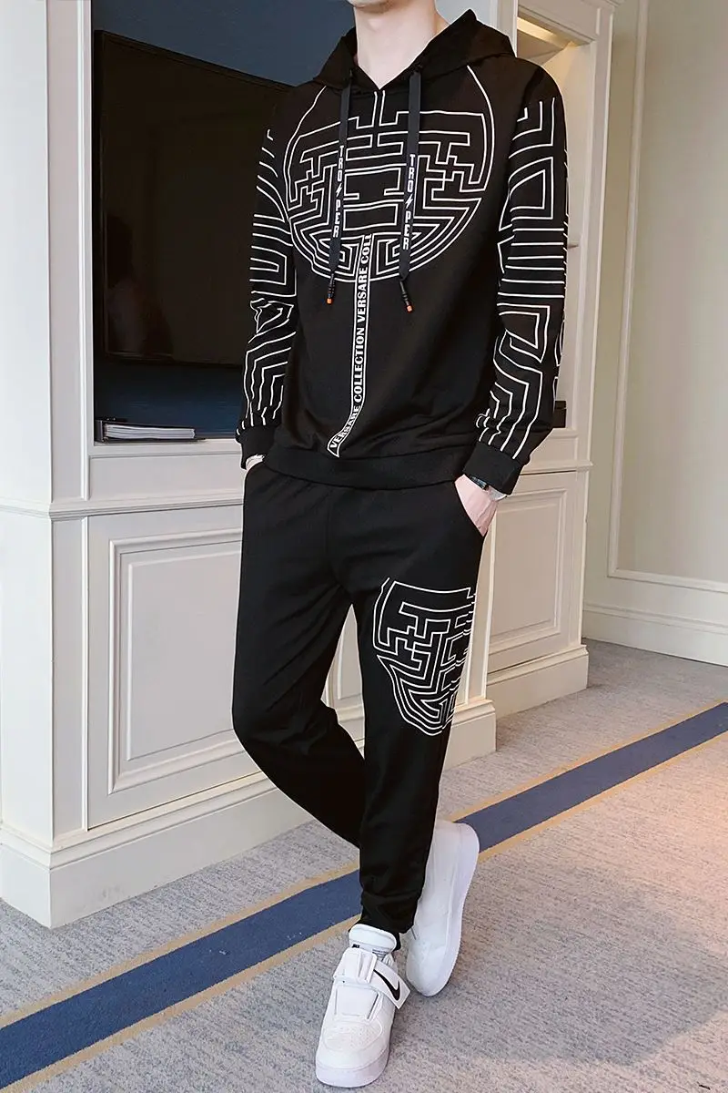 Мужской спортивный костюм из 2 предметов повседневный с курткой и брюками на